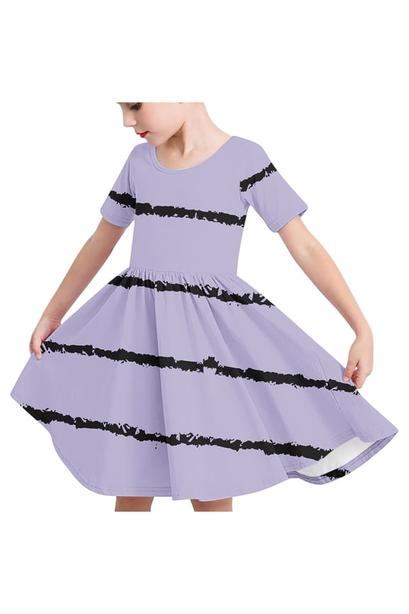 Toddler Girls Summer A-Line Dress Cute Striped Swing Dress Toddler Kids Short Sleeve Stretchy Dress Toddler Girls Clothes