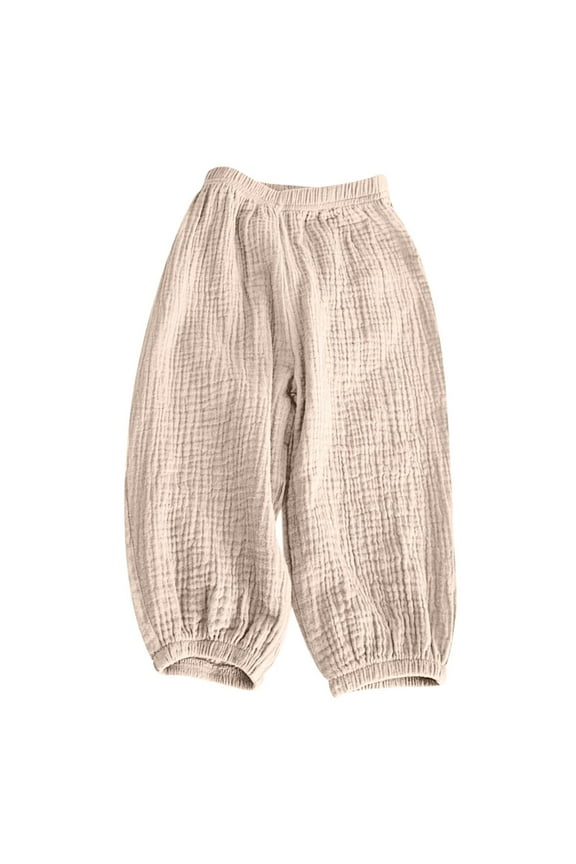 Toddler Girls Summer Cotton Linen Knickers Renaissance Pants Cute Sweet Elasticity Flared Pants Trousers Toddler Kids Baby 2025 Fashion Pants Leggings Beige 4-5 Years