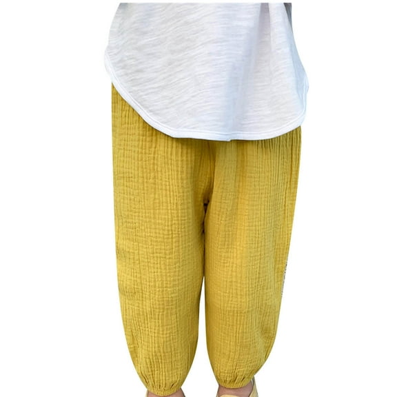 Odeerbi Toddler Girls Summer Cotton Linen Knickers Renaissance Pants Cute Sweet Elasticity Flared Pants Trousers Toddler Kids Baby 2025 Fashion Pants Leggings Yellow 2-3 Years