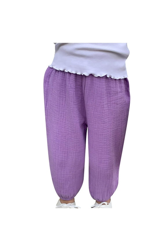 Toddler Girls Summer Cotton Linen Knickers Renaissance Pants Cute Sweet Elasticity Flared Pants Trousers Toddler Kids Baby 2025 Fashion Pants Leggings Purple 3-4 Years