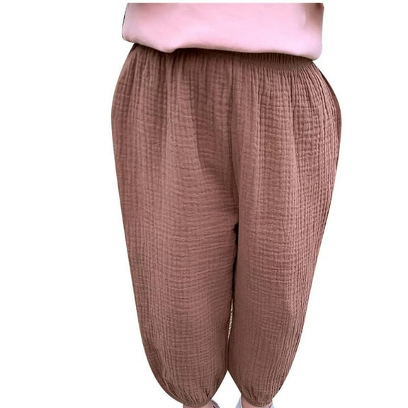 Odeerbi Toddler Girls Summer Cotton Linen Knickers Renaissance Pants Cute Sweet Elasticity Flared Pants Trousers Toddler Kids Baby 2025 Fashion Pants Leggings Coffee 3-4 Years