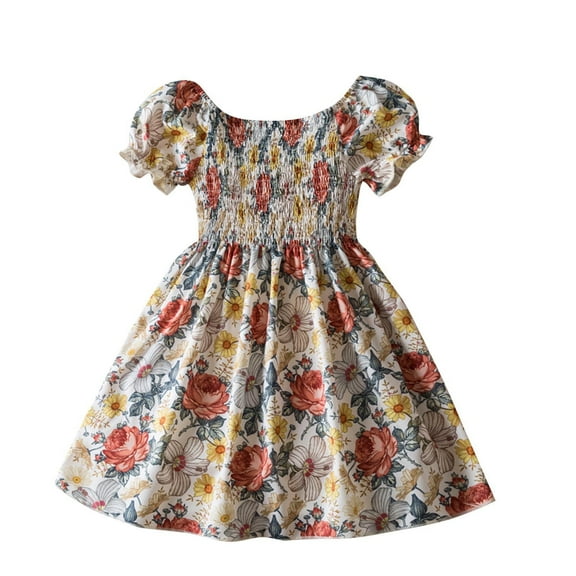 Odeerbi Toddler Girls Summer Floral Princess Dress Cute Pleated Puff Sleeve Dresses Ruffled Short Sleeve Princess Dress Toddler Girls Clothes