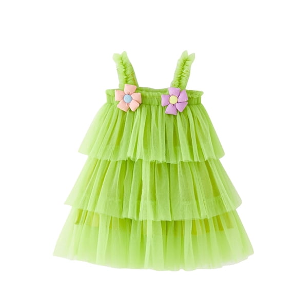 Odeerbi Toddler Girls Summer Tiered Tulle Dress Cute Flower Strap Tutu Dress Sleeveless Suspender Mesh Casual Dress Toddler Girls Clothes