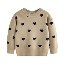 Odeerbi Toddler Girls Sweater New Fall Winter Pullover Sweater Children's Clothing Love Print Knitwear Knit Jumper Tops Beige