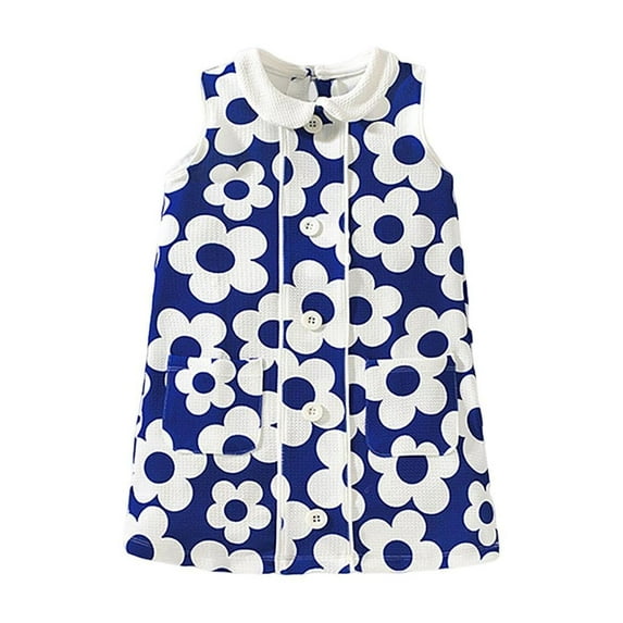 Odeerbi Toddler Girls Tank Dress Floral Sun Dress Children Princess Dresses Printed Loose Casual Dresses 2-7 Years Blue