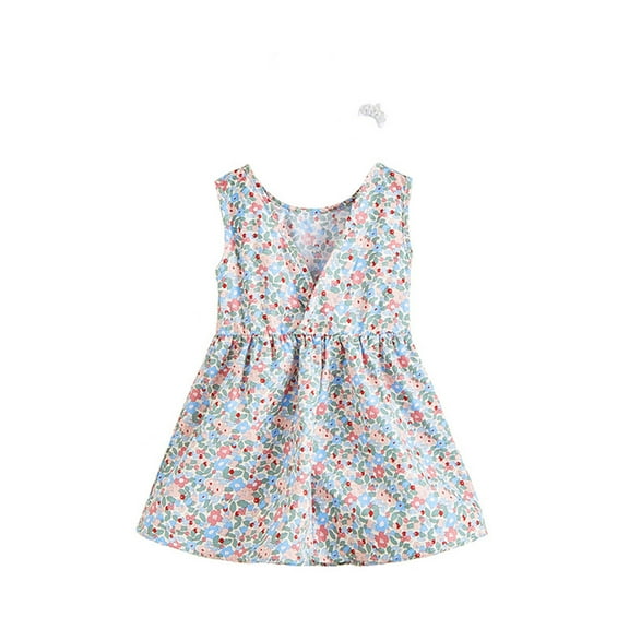 Odeerbi Toddler Girls Tank Dress Floral Sun Dress Lace Floral Dresses Free Hair Clips Summer Children's Skirts Plaid Dresses 1-5 Years White