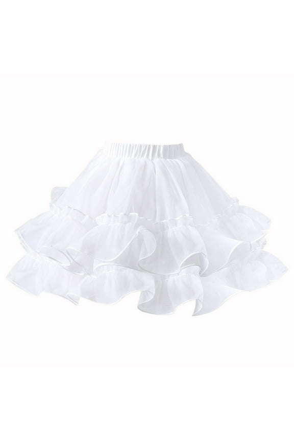 Toddler Girls Tiered Crinoline Underskirt Tulle Petticoat Mesh Half Hoop Skirt Boneless Soft Gauze Support Skirt Elastic Versatile Skirt External Wear White