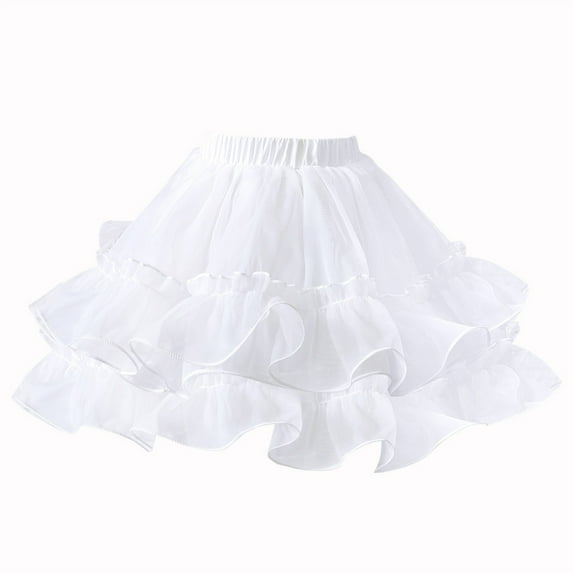 Odeerbi Toddler Girls Tiered Crinoline Underskirt Tulle Petticoat Mesh Half Hoop Skirt Soft Gauze Support Skirt Elastic Versatile Skirt External Wear White
