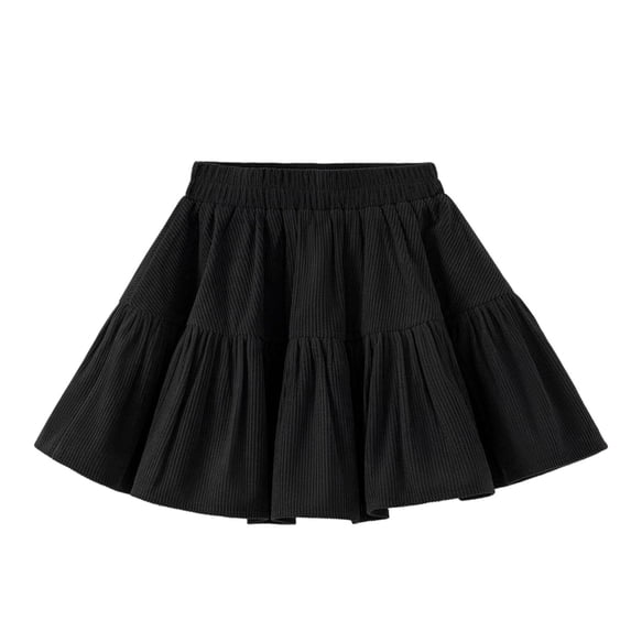 Odeerbi Toddler Girls Tiered Pleated Skirt High Waist Solid Color Elastic Waist School Uniform Skirt with Built-in Shorts