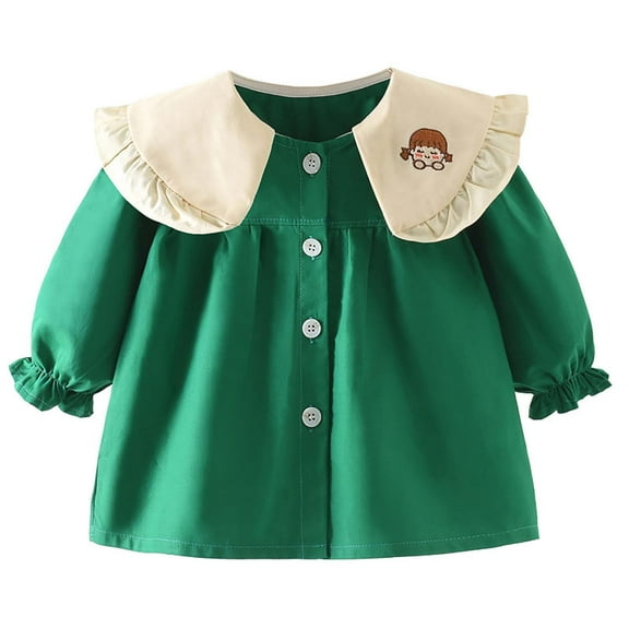 Odeerbi Toddler Girls Trench Coat Peter Pan Collar Jacket Small Cardigan Fashion Cute Windbreaker Long Sleeve Round Neck Outerwear Top Green