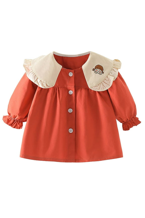 Toddler Girls Trench Coat Peter Pan Collar Jacket Small Cardigan Fashion Cute Windbreaker Long Sleeve Round Neck Outerwear Top Red