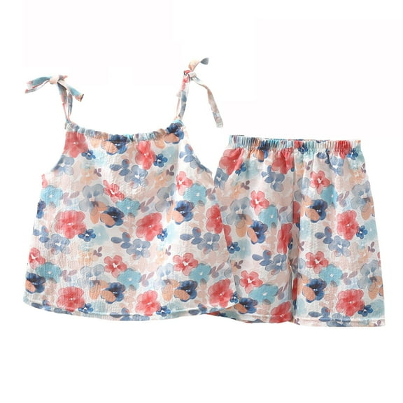 Odeerbi Toddler Girls Two Piece Outfits Summer Clothes Baby Cute Leopard Print Splicing Round Neck Sleeveless Camisole Tops Shorts Suit Multicolor