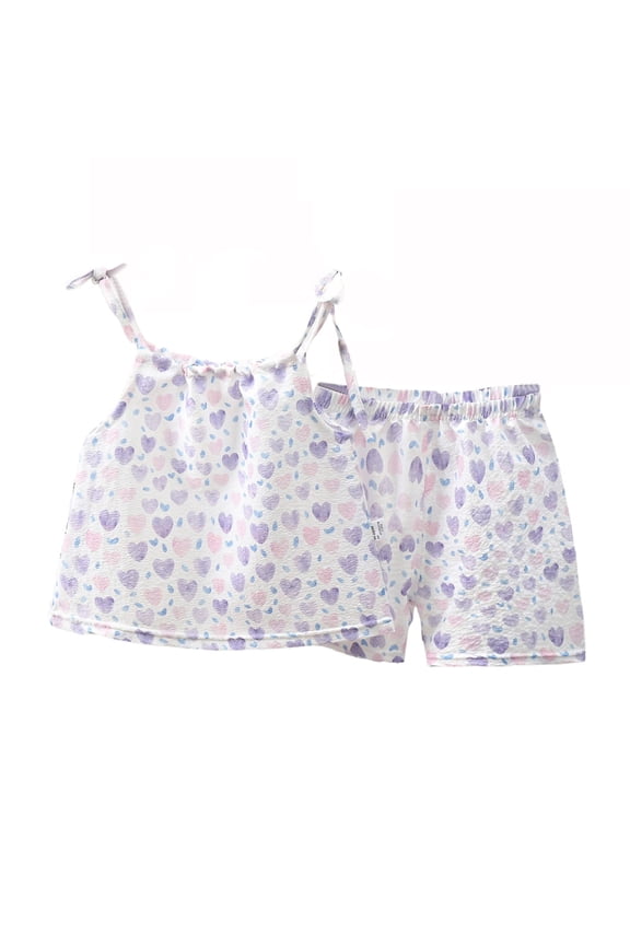 Toddler Girls Two Piece Outfits Summer Clothes Baby Cute Leopard Print Splicing Round Neck Sleeveless Camisole Tops Shorts Suit Purple