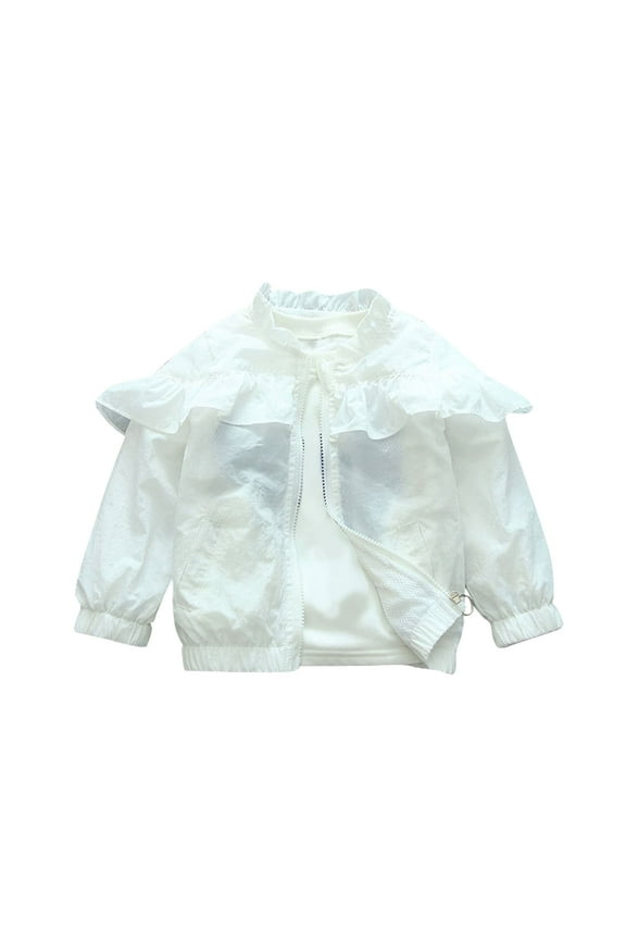 Teen Girls Hooded Jacket Warm Ruffled Round Neck Outerwear
