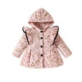 thumbnail image 1 of Odeerbi Toddler Girls Winter Coat Fleece Jacket Thermal Warm Outerwear Overcoat Fashion Casual Leopard Printed Ruffle Long Sleeve Hooded Coat Pink, 1 of 8