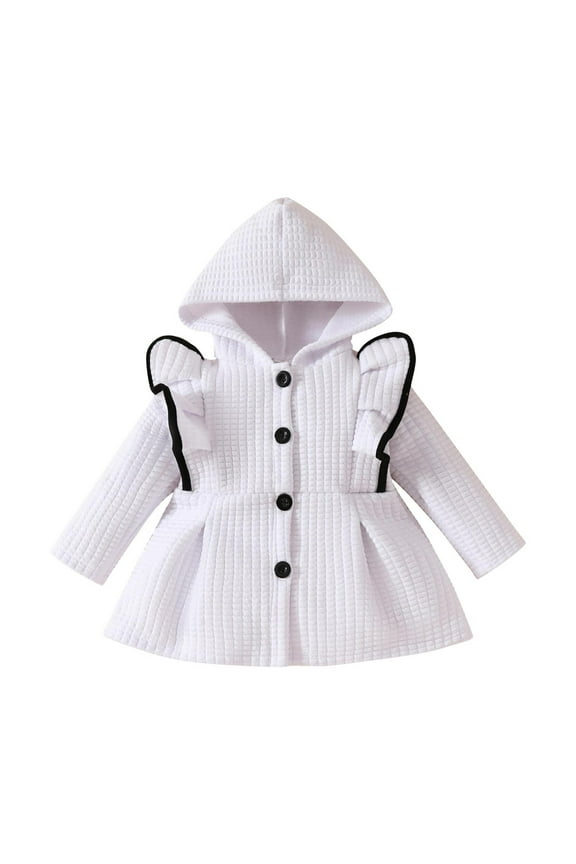 Toddler Girls Winter Coat Plaid Shacket Jacket Warm Outerwear Overcoat Fashion Casual Ruffle Long Sleeve Hooded Coat White
