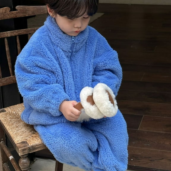 Odeerbi Toddler Girls Winter Fleece Outfits Children's Cotton-padded Coat Velvet Thickened Warm Winter Mid-length Cotton Coat Baby Coat Blue 2-3 Years