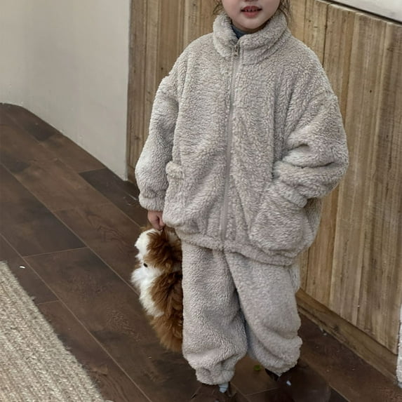 Odeerbi Toddler Girls Winter Fleece Outfits Children's Cotton-padded Coat Velvet Thickened Warm Winter Mid-length Cotton Coat Baby Coat White 3-4 Years