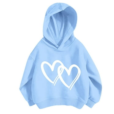 Odeerbi Toddler Girls Winter Outfits Cartoon Print Sweatsuits Children's Fashion Thin Loose Style Hoodies Sweatpants Tracksuit Two Piece Set Light Blue