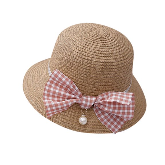 Odeerbi Toddler Hat Girls Summer Beach Hat Sun Hat Kids Bowknot Sun Protection Hats Khaki