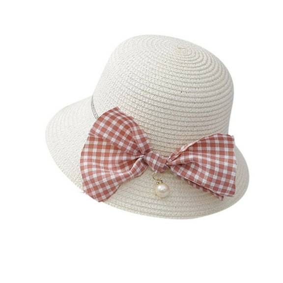 Odeerbi Toddler Hat Girls Summer Beach Hat Sun Hat Kids Bowknot Sun Protection Hats White
