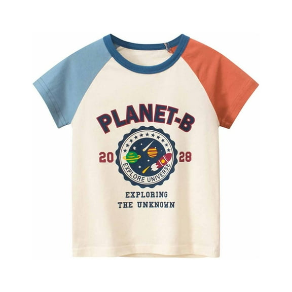 Odeerbi Toddler Kids Boys Cotton T-shirt Round Neck Short Sleeve Tops 2025 Fashion English Bicycle Print Blouse Beige