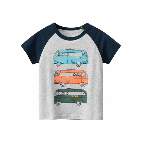 Odeerbi Toddler Kids Boys Cotton T-shirt Round Neck Short Sleeve Tops 2025 Fashion English Print Shirts Gray