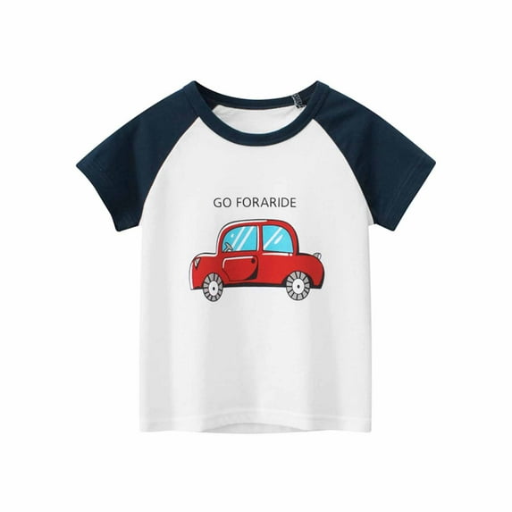Odeerbi Toddler Kids Boys Cotton T-shirt Round Neck Short Sleeve Tops 2025 Fashion English Print Shirts Navy