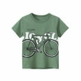 thumbnail image 1 of Odeerbi Toddler Kids Boys Cotton T-shirt Round Neck Short Sleeve Tops Fashion English Bicycle Print Blouse Olive Green, 1 of 7