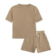 thumbnail image 1 of Odeerbi Toddler Kids Boys Girls Cotton Pajama Sets Soft Comfy Loungewear Set Fashion Cute Solid Color Short Sleeve Top Shorts Home Wear Suit Sleepwear Khaki, 1 of 8