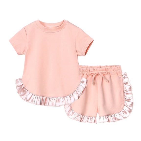 Odeerbi Toddler Kids Boys Girls Cotton Pajama Sets Soft Comfy Loungewear Set Fashion Cute Solid Color Short Sleeve Top Shorts Home Wear Suit Sleepwear Orange