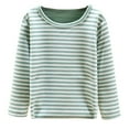 thumbnail image 1 of Odeerbi Toddler Kids Boys Girls Fleece Lined Base Layer Stripe Winter Warm Undershirt Baby Solid Color Long Sleeve Thickening Pajama Tops Home Wear Clothes Green, 1 of 4