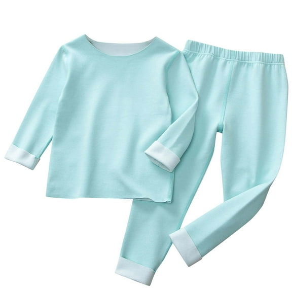 Odeerbi Toddler Kids Boys Girls Fleece Lined Pajamas Set Winter Warm Solid Color 2 Piece Lounge Sets Baby Long Sleeve Thickening Sweatsuits Home Wear Clothes Suit Sky Blue