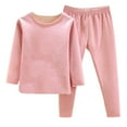 thumbnail image 1 of Odeerbi Toddler Kids Boys Girls Fleece Lined Pajamas Set Winter Warm Solid Color 2 Piece Lounge Sets Baby Long Sleeve Thickening Sweatsuits Home Wear Clothes Suit Pink, 1 of 5