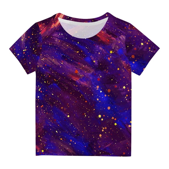Odeerbi Toddler Kids Boys Girls Galaxy Gradient Tops Short Sleeve T-shirt Summer Funny Graphic Shirts 3-14 Years Dark Purple