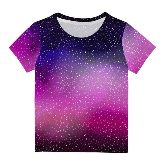 Odeerbi Toddler Kids Boys Girls Galaxy Gradient Tops Short Sleeve T-shirt Summer Funny Graphic Shirts 3-14 Years Pink