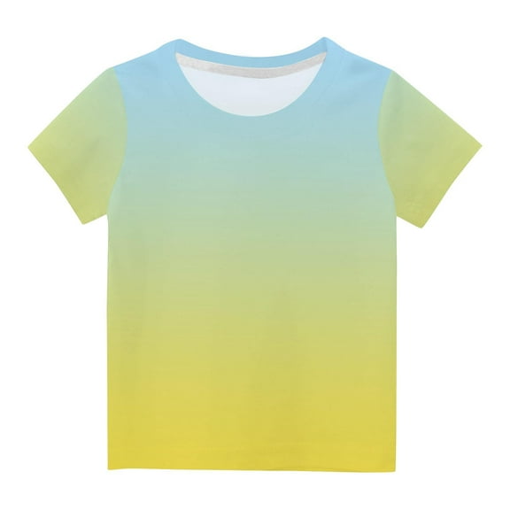 Odeerbi Toddler Kids Boys Girls Gradient Tops Short Sleeve T-shirt Summer Funny Graphic Shirts 3-14 Years Blue