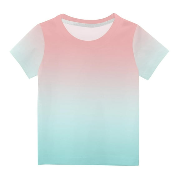 Odeerbi Toddler Kids Boys Girls Gradient Tops Short Sleeve T-shirt Summer Funny Graphic Shirts 3-14 Years Light Blue