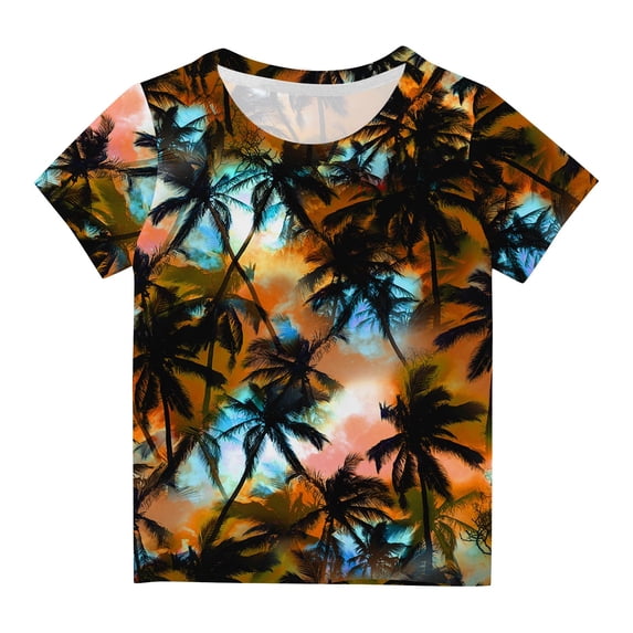 Odeerbi Toddler Kids Boys Girls Hawaiian Tops Summer Beach Tropical Print Short Sleeve T-shirt Summer Funny Graphic Shirts 3-14 Years Black