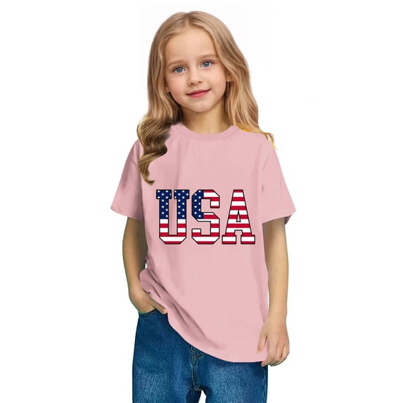 Odeerbi Toddler Kids Boys Girls Independence Day Cotton T-Shirt Short Sleeve 4th of July Graphic Tee
