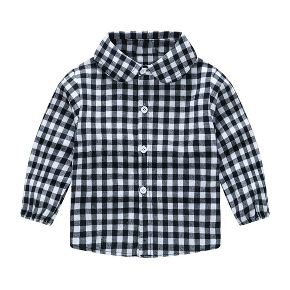 Odeerbi Toddler Kids Boys Girls Plaid Shirt Fashion Cute Lattice Pattern Print Top Long Sleeve Casual Shirts Black