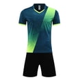 thumbnail image 1 of Odeerbi Toddler Kids Boys Girls Quick Dry Soccer Uniform Set Cute Print Color Block T-Shirt Shorts Mesh Athletic Sportswear for 2-13 Years, 1 of 5