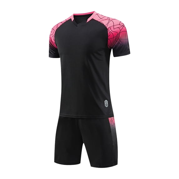 Odeerbi Toddler Kids Boys Girls Quick Dry Soccer Uniform Set Gradient V-Neck T-Shirt Shorts Breathable Training Athletic Sets for 4-13 Years