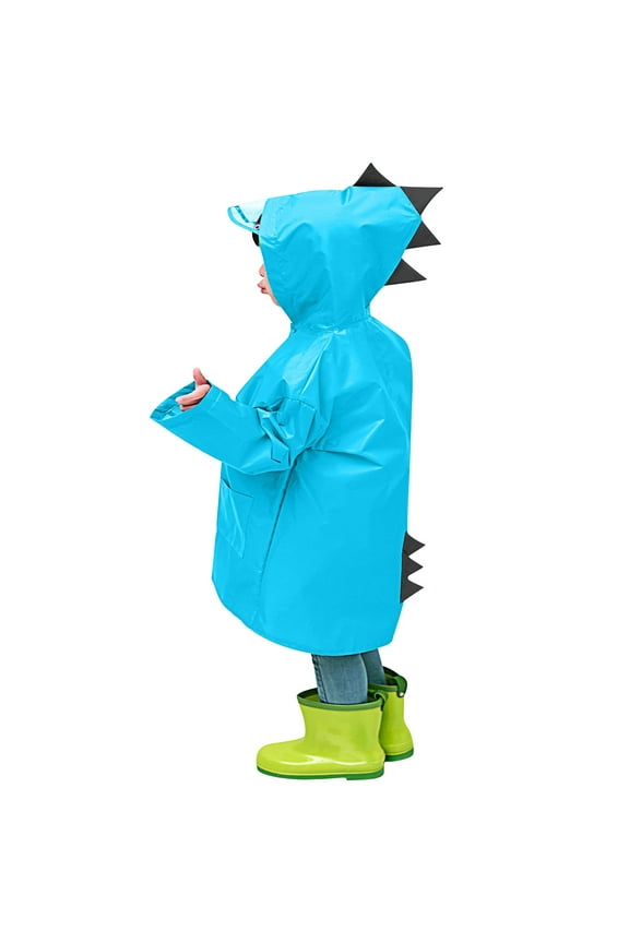 Toddler Kids Boys Girls Raincoats Dinosaur Waterproof Rain Jacket Cartoon Hooded Rain Poncho Baby Children Reusable Lightweight Rainwear Blue