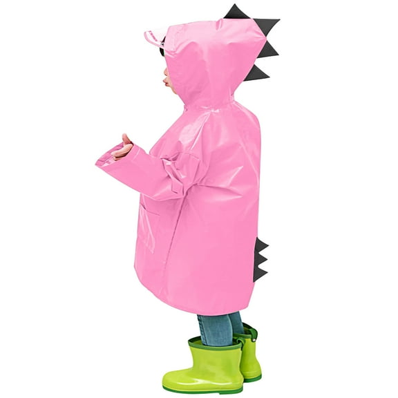 Odeerbi Toddler Kids Boys Girls Raincoats Dinosaur Waterproof Rain Jacket Cartoon Hooded Rain Poncho Baby Children Reusable Lightweight Rainwear Pink