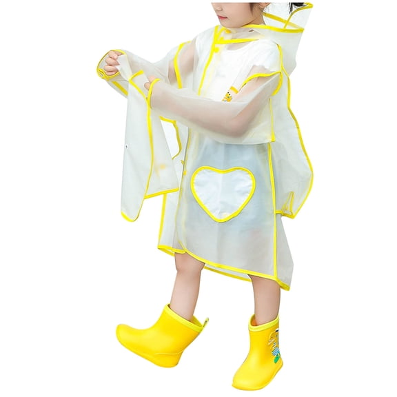 Odeerbi Toddler Kids Boys Girls Raincoats Waterproof Rain Jacket Hooded Cartoon Rain Poncho Reusable Rain Suit Lightweight Rainwear Baby Children Solid Color Windbreakers Yellow