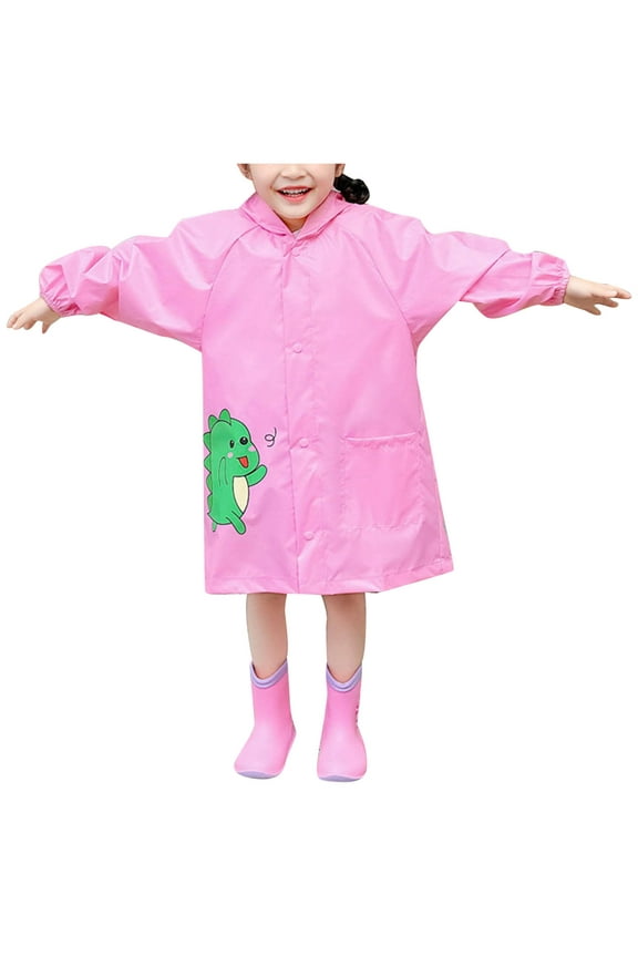 Toddler Kids Boys Girls Raincoats Waterproof Rain Jacket Hooded Cartoon Rain Poncho Reusable Rain Suit Lightweight Rainwear Baby Children Solid Color Windbreakers Pink