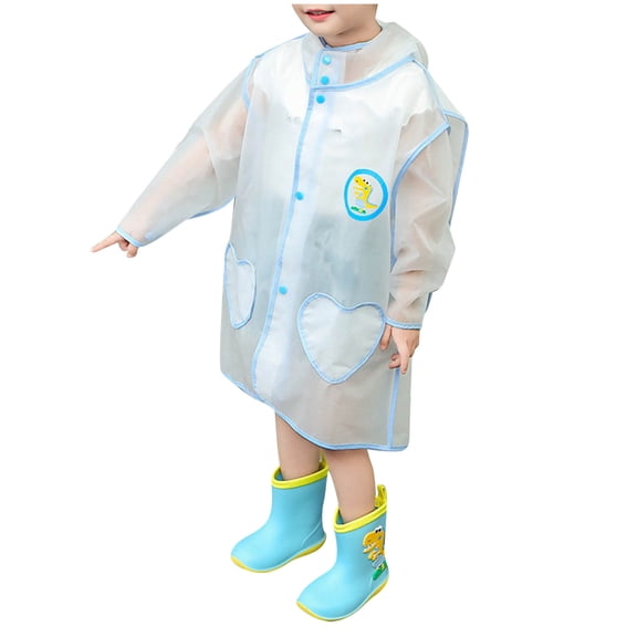 Odeerbi Toddler Kids Boys Girls Raincoats Waterproof Rain Jacket Hooded Cartoon Rain Poncho Reusable Rain Suit Lightweight Rainwear Baby Children Solid Color Windbreakers Blue