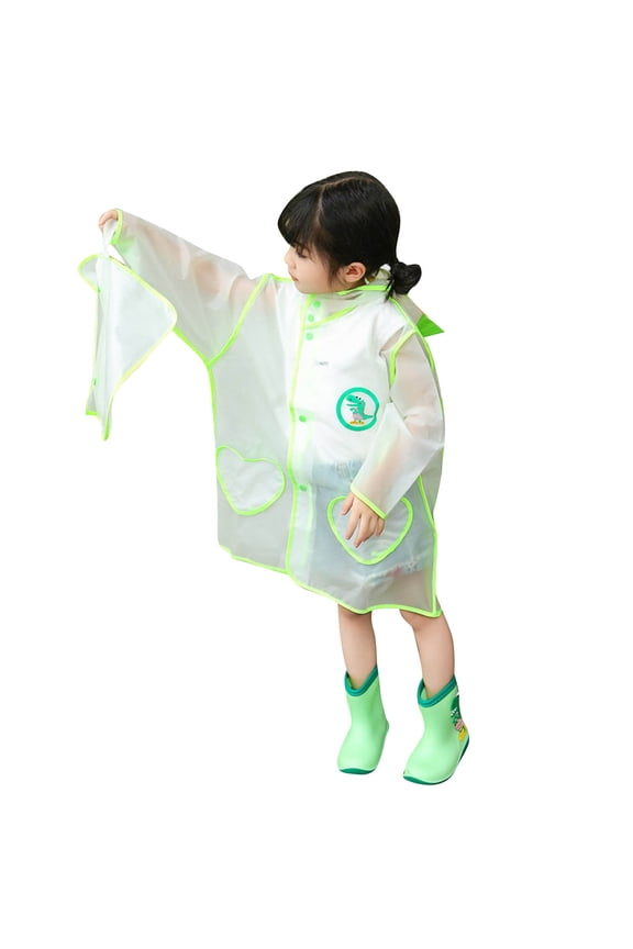 Toddler Kids Boys Girls Raincoats Waterproof Rain Jacket Hooded Cartoon Rain Poncho Reusable Rain Suit Lightweight Rainwear Baby Children Solid Color Windbreakers Green