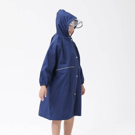 Odeerbi Toddler Kids Boys Girls Raincoats Waterproof Rain Jacket Hooded Cartoon Rain Poncho Reusable Rain Suit Lightweight Rainwear Baby Children Solid Color Windbreakers Navy
